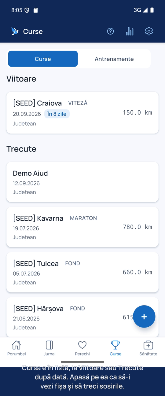 Cursa e în listă, la Viitoare sau Trecute după dată.