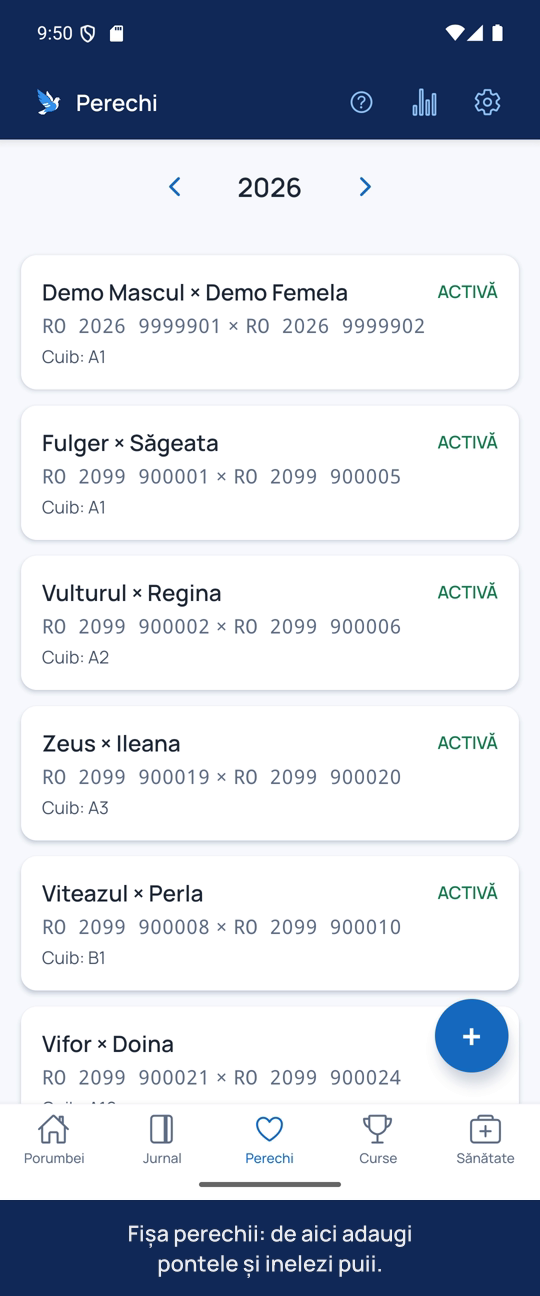 Fișa perechii: de aici adaugi pontele și inelezi puii.